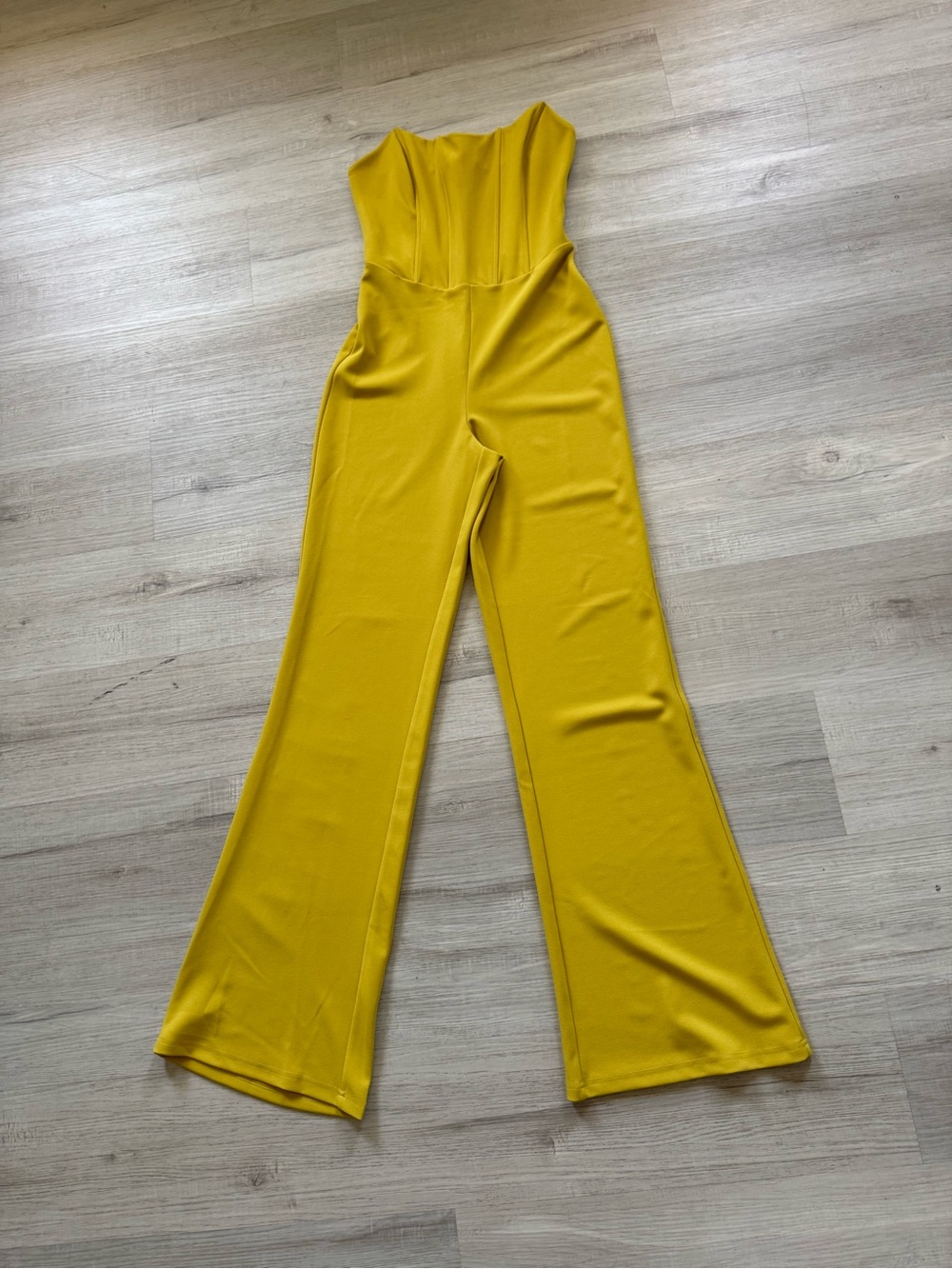 Women's Strapless Wide-Leg Jumpsuit in Mustard